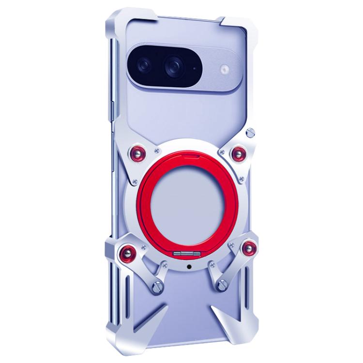 For Google Pixel 9 Rotating Bracket Hollow Metal Phone Case with Lanyard