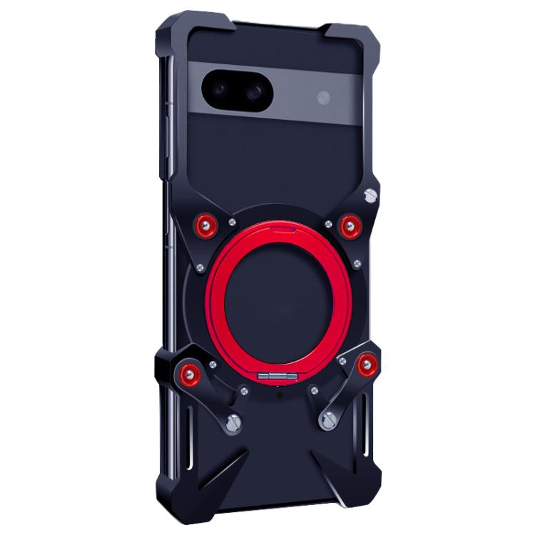 For Google Pixel 8a Rotating Bracket Hollow Metal Phone Case with Lanyard