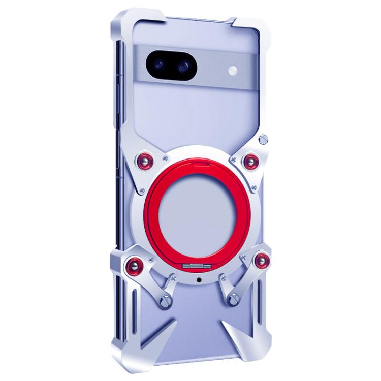 For Google Pixel 8a Rotating Bracket Hollow Metal Phone Case with Lanyard