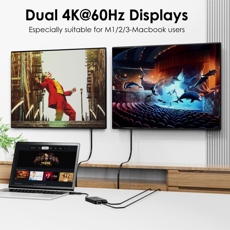 WAVLINK WL-UG6902H USB-A and USB-C / Type-C to Dual HDMI 4K 60Hz Display Adapter - Black