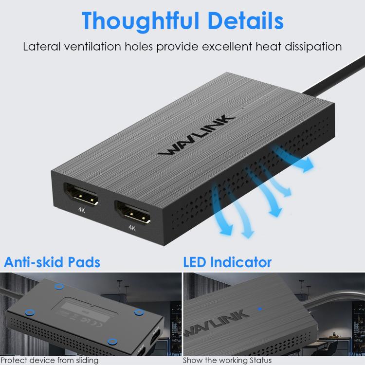 WAVLINK WL-UG6902H USB-A and USB-C / Type-C to Dual HDMI 4K 60Hz Display Adapter - Black