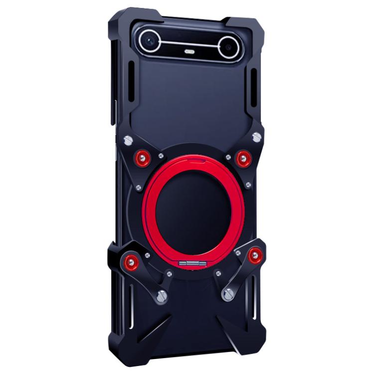 For Tecno Spark Slim Rotating Bracket Hollow Metal Phone Case with Lanyard