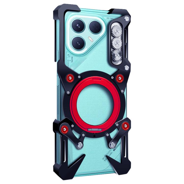 For Tecno Pova 7 5G Rotating Bracket Hollow Metal Phone Case with Lanyard