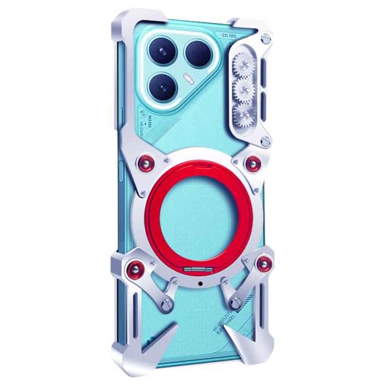 For Tecno Pova 7 Pro 5G Rotating Bracket Hollow Metal Phone Case with Lanyard