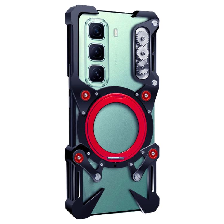 For Infinix Hot 50 5G Rotating Bracket Hollow Metal Phone Case with Lanyard