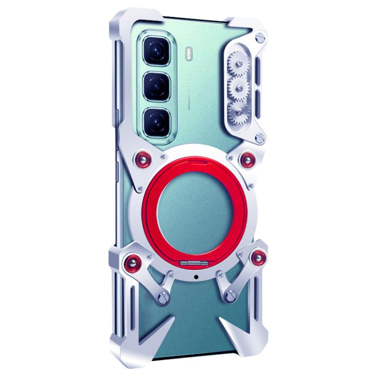 For Infinix Hot 50 5G Rotating Bracket Hollow Metal Phone Case with Lanyard