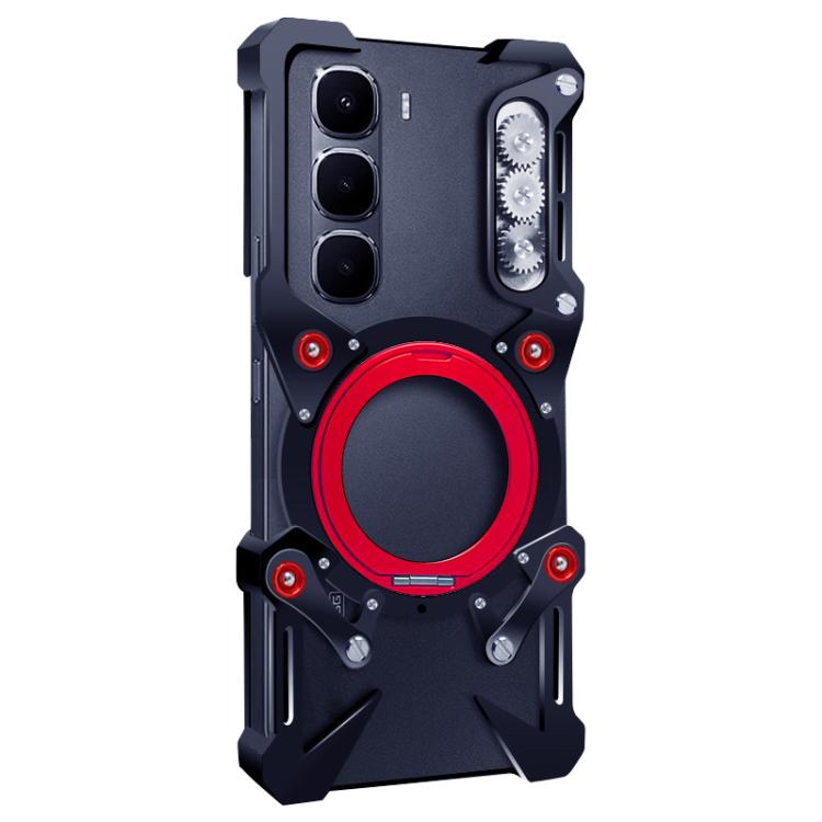 For Infinix Hot 60 Pro 4G Rotating Bracket Hollow Metal Phone Case with Lanyard