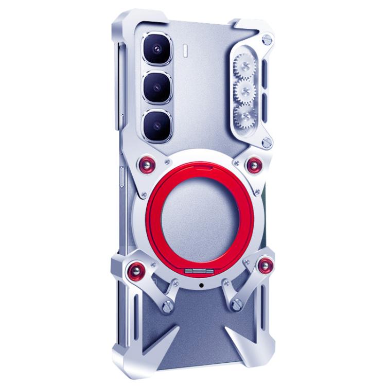 For Infinix Hot 60 Pro 4G Rotating Bracket Hollow Metal Phone Case with Lanyard