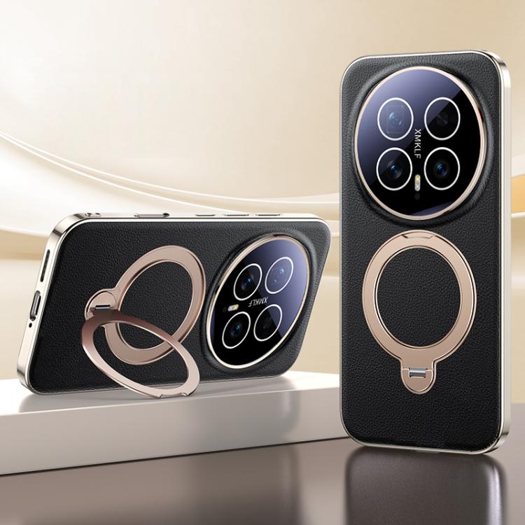 For Honor Magic8 Skin Feel Leather Texture Cooling MagSafe Phone Case with 360 Degrees Rotating Holder