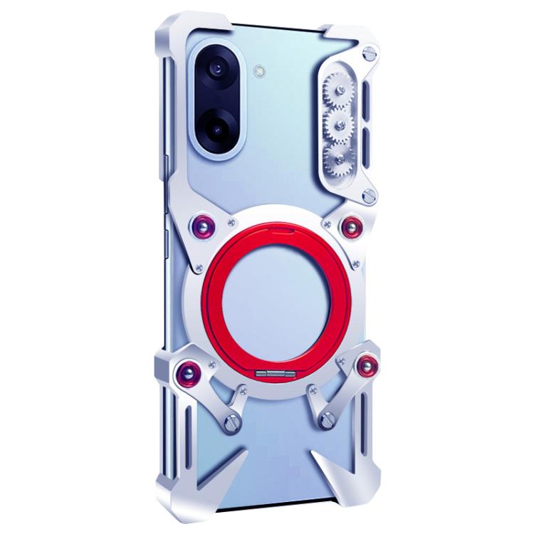 For OnePlus Nord CE5 Rotating Bracket Hollow Metal Phone Case with Lanyard