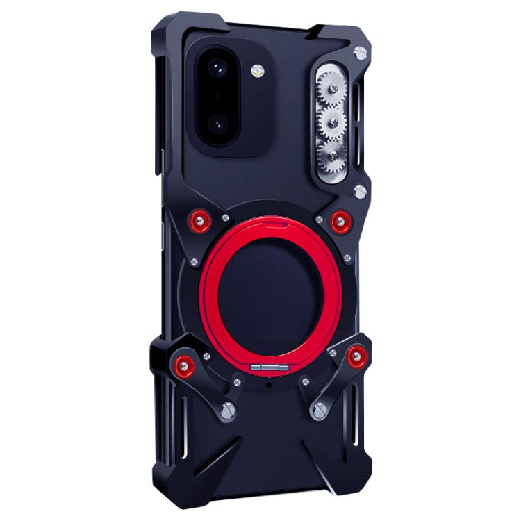 For OnePlus 15R Rotating Bracket Hollow Metal Phone Case with Lanyard
