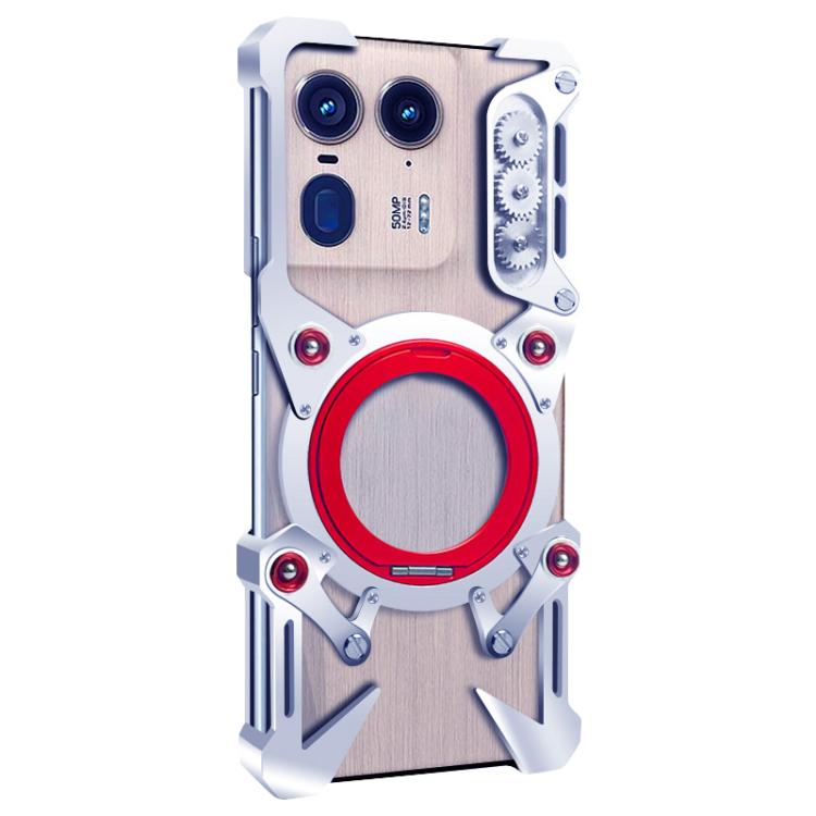 For Motorola Moto X50 Ultra Rotating Bracket Hollow Metal Phone Case with Lanyard
