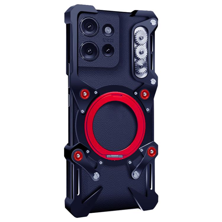 For Motorola Edge 50 Rotating Bracket Hollow Metal Phone Case with Lanyard