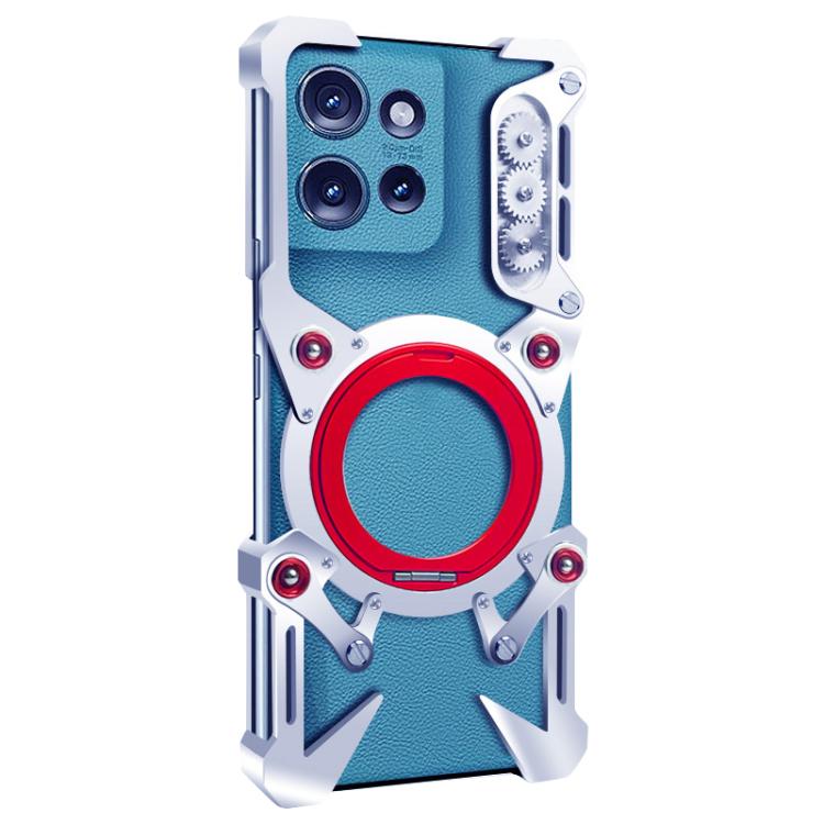 For Motorola Edge 50 Rotating Bracket Hollow Metal Phone Case with Lanyard