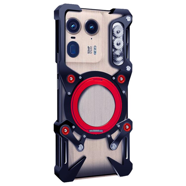 For Motorola Edge 50 Ultra Rotating Bracket Hollow Metal Phone Case with Lanyard