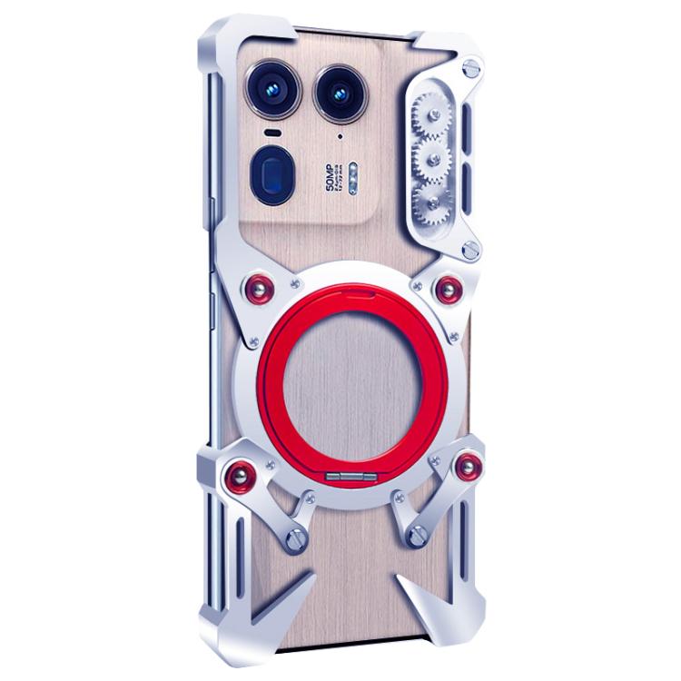 For Motorola Edge 50 Ultra Rotating Bracket Hollow Metal Phone Case with Lanyard