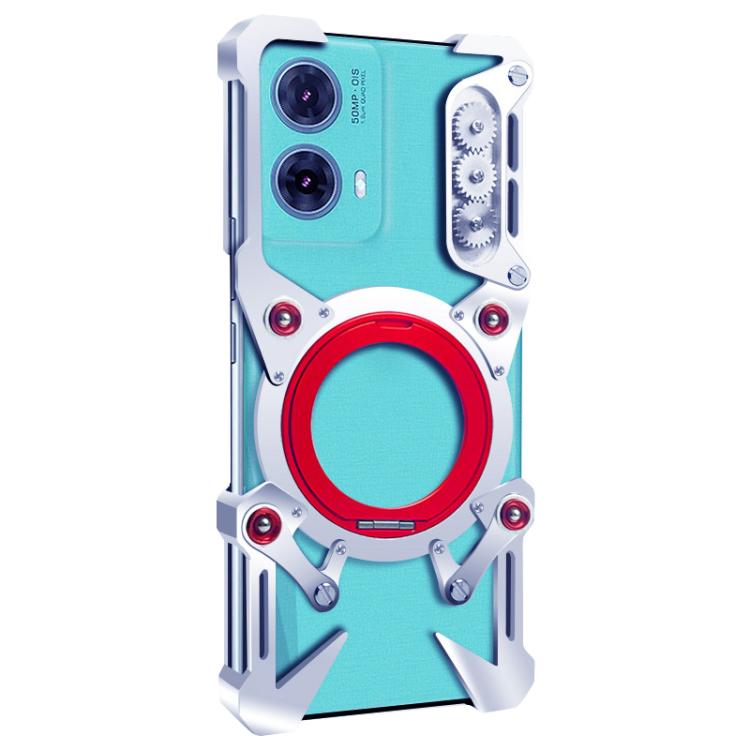 For Motorola Edge 2024 Rotating Bracket Hollow Metal Phone Case with Lanyard