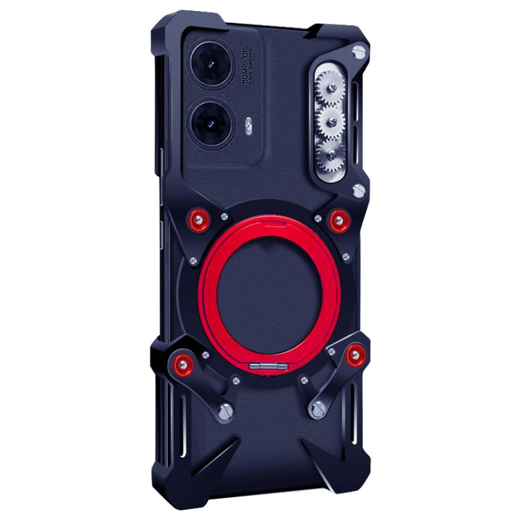 For Motorola Moto G85 Rotating Bracket Hollow Metal Phone Case with Lanyard
