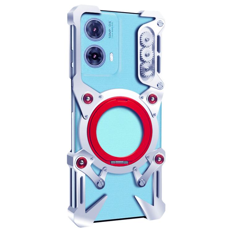 For Motorola Moto G96 Rotating Bracket Hollow Metal Phone Case with Lanyard