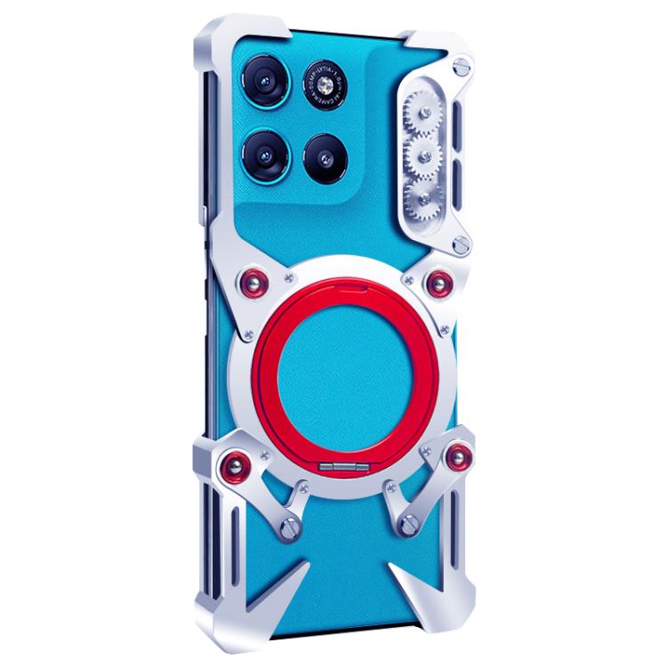 For Motorola Moto G57 Power Rotating Bracket Hollow Metal Phone Case with Lanyard