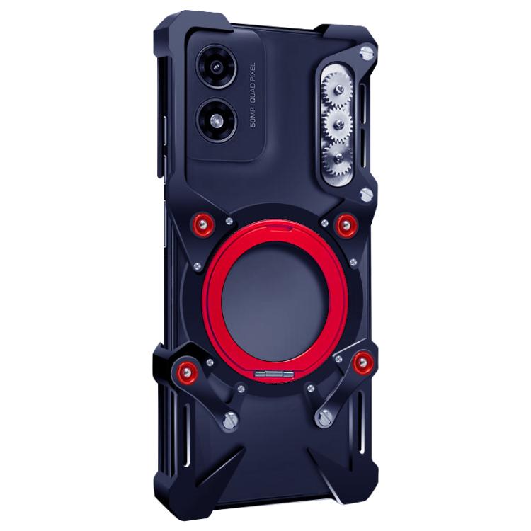For Motorola Moto G Play 2024 Rotating Bracket Hollow Metal Phone Case with Lanyard