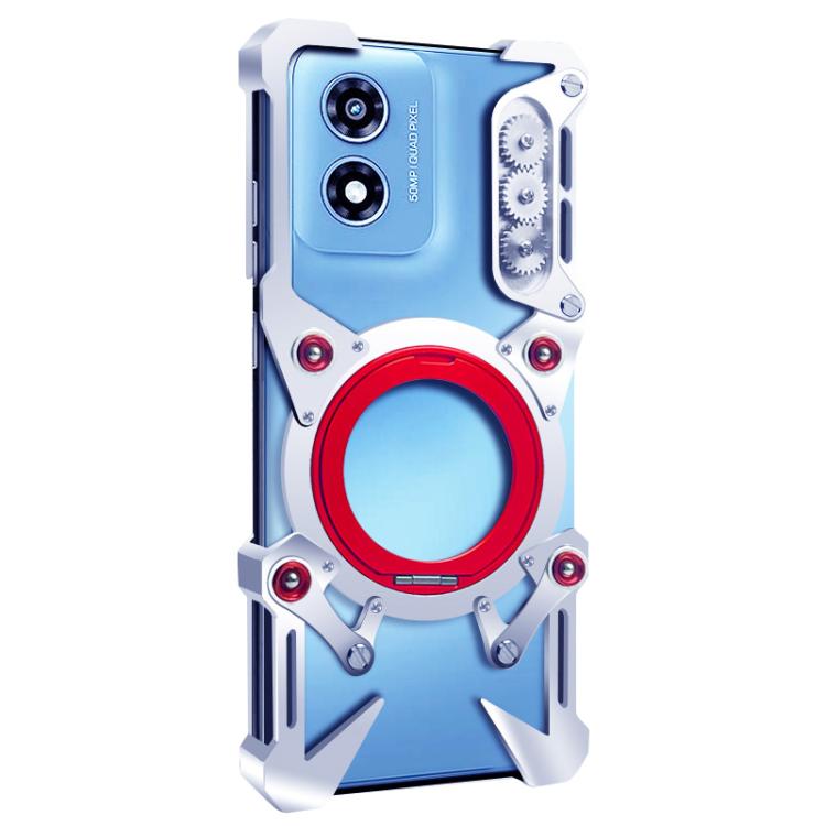 For Motorola Moto G Play 2024 Rotating Bracket Hollow Metal Phone Case with Lanyard