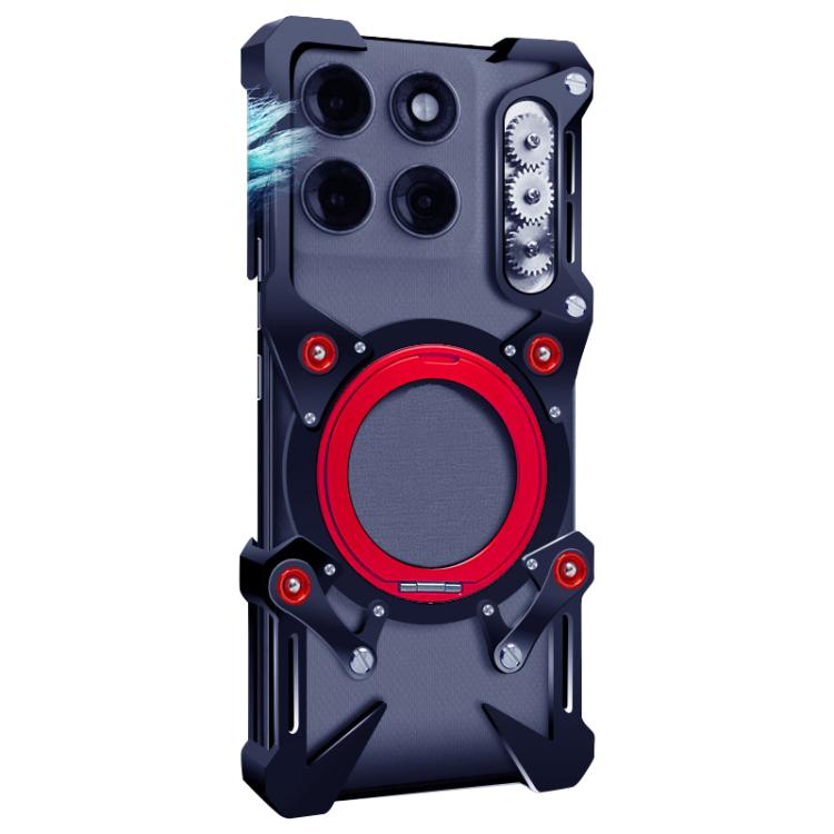 For Motorola Moto G67 Power Rotating Bracket Hollow Metal Phone Case with Lanyard