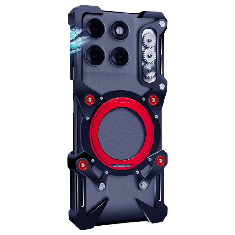 For Motorola Moto G87 5G Rotating Bracket Hollow Metal Phone Case with Lanyard