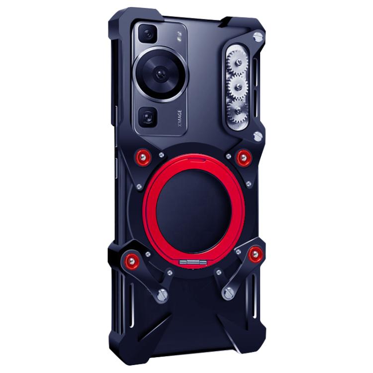 For Huawei P60 Rotating Bracket Hollow Metal Phone Case with Lanyard