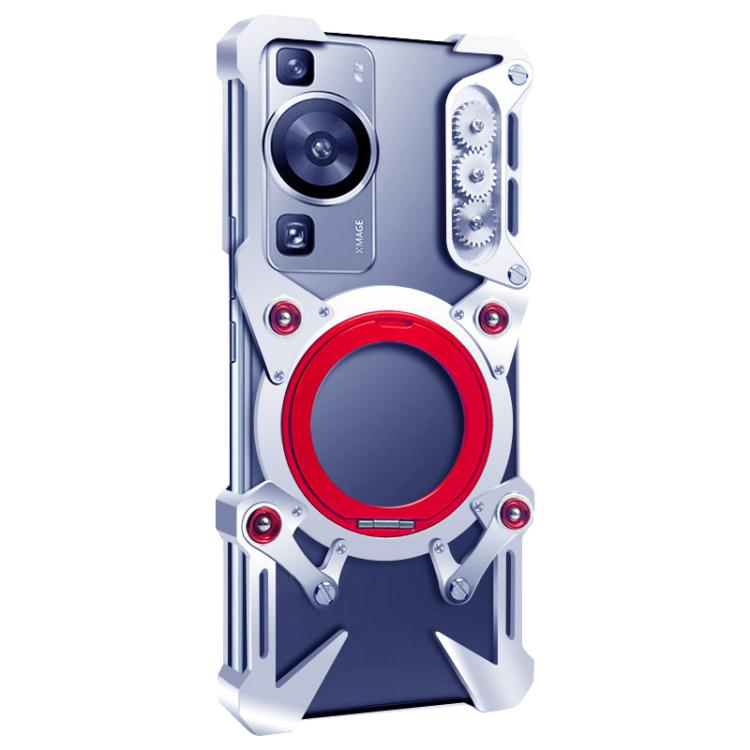 For Huawei P60 Rotating Bracket Hollow Metal Phone Case with Lanyard