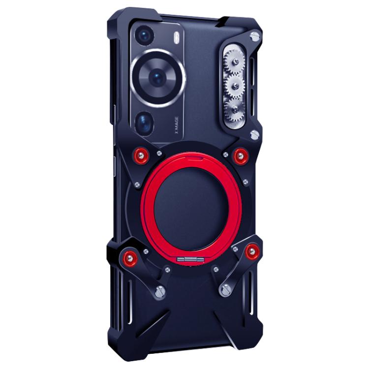 For Huawei P60 Pro Rotating Bracket Hollow Metal Phone Case with Lanyard