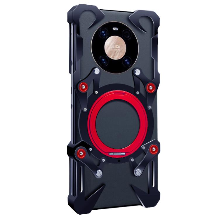 For Huawei Mate 40 Pro Rotating Bracket Hollow Metal Phone Case with Lanyard