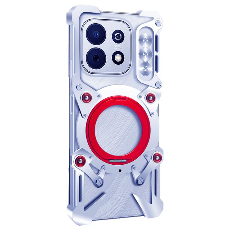 For Huawei Enjoy 90 Plus Rotating Bracket Hollow Metal Phone Case with Lanyard