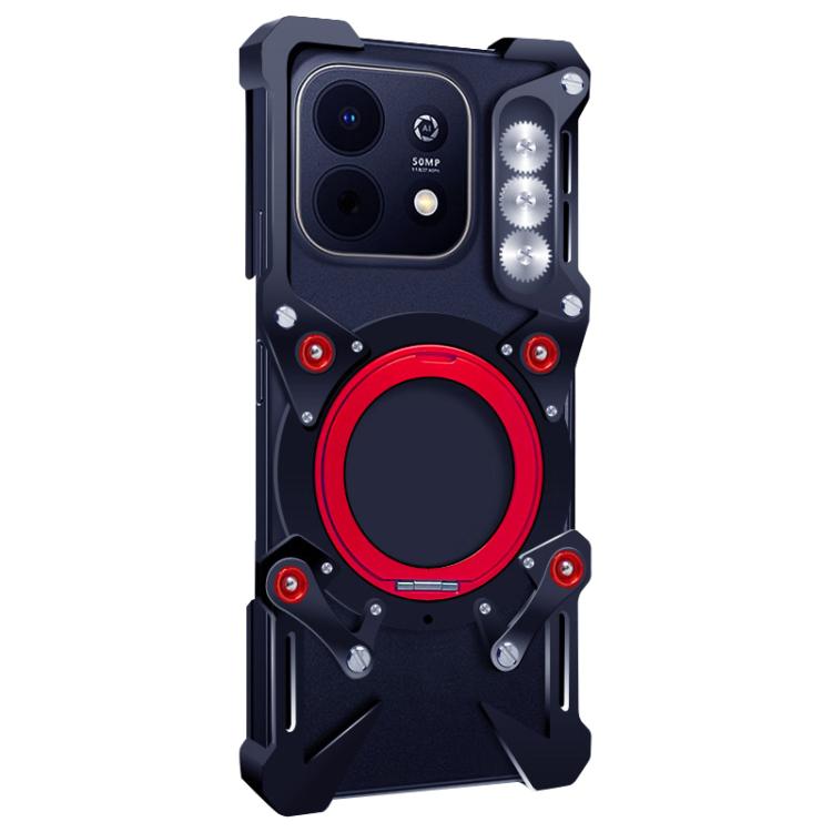 For Huawei Enjoy 90 Rotating Bracket Hollow Metal Phone Case with Lanyard