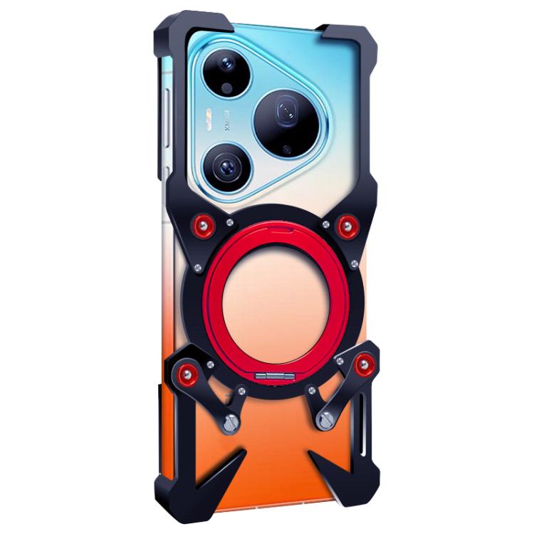 For Huawei Pura 90 Pro Rotating Bracket Hollow Metal Phone Case with Lanyard