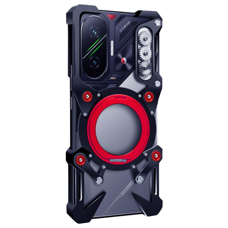 For Xiaomi Poco F7 Rotating Bracket Hollow Metal Phone Case with Lanyard