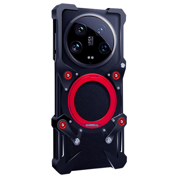 For Xiaomi 14 Ultra Rotating Bracket Hollow Metal Phone Case with Lanyard