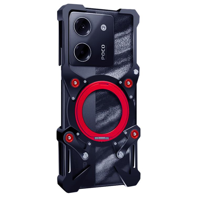 For Xiaomi Poco M7 Pro 5G Rotating Bracket Hollow Metal Phone Case with Lanyard