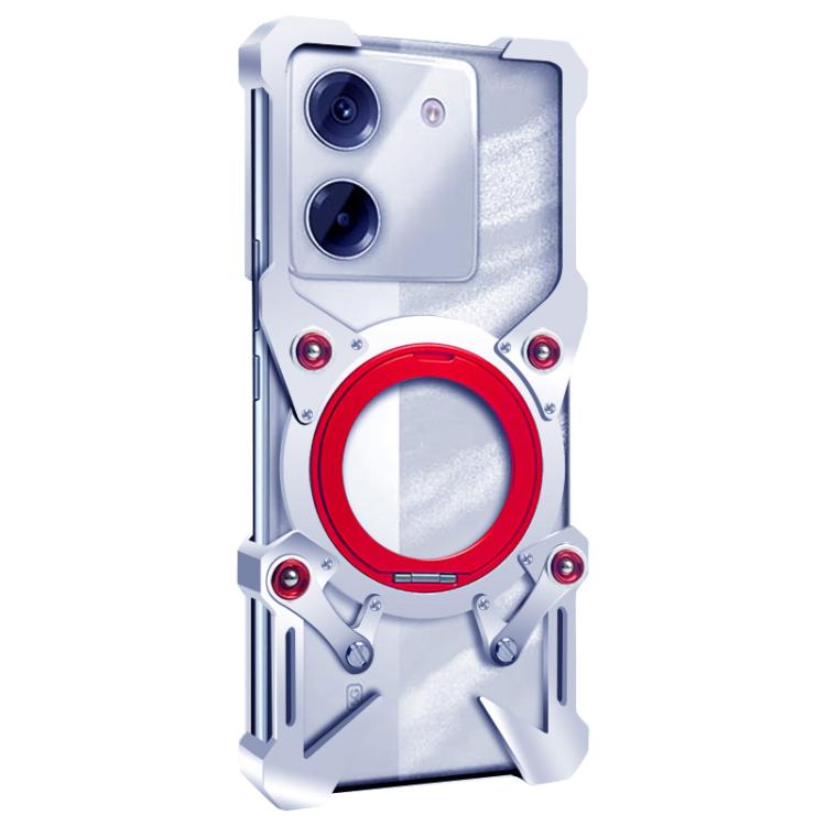 For Xiaomi Poco M7 Pro 5G Rotating Bracket Hollow Metal Phone Case with Lanyard