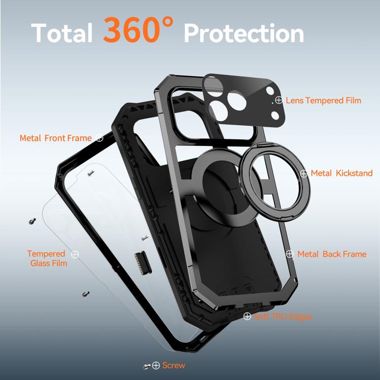 For iPhone 17 Pro Max R-JUST Life Waterproof Dustproof MagSafe Magnetic Holder Phone Case