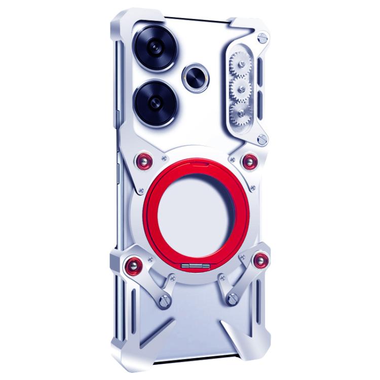 For Redmi Turbo 3 Rotating Bracket Hollow Metal Phone Case with Lanyard