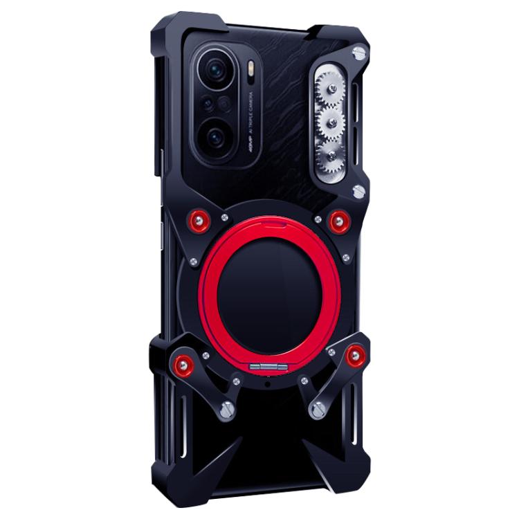 For Redmi K40 Rotating Bracket Hollow Metal Phone Case with Lanyard