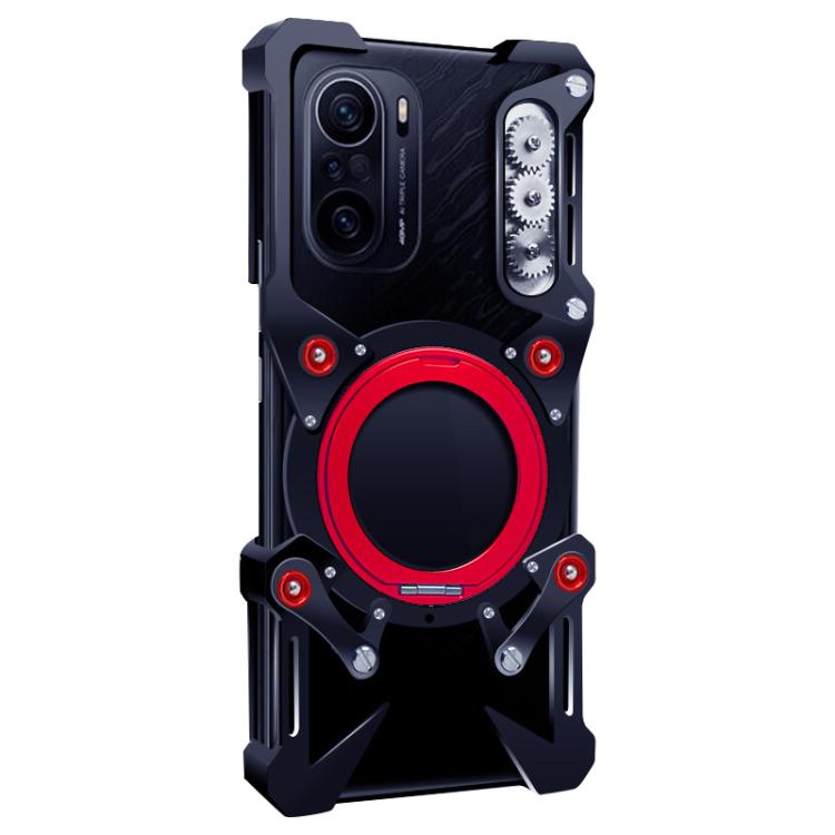 For Redmi K40 Pro Rotating Bracket Hollow Metal Phone Case with Lanyard