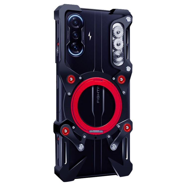 For Redmi K40 Gaming Rotating Bracket Hollow Metal Phone Case with Lanyard
