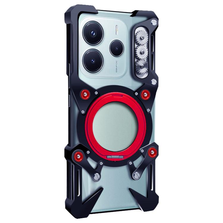 For Redmi Note 14 5G Rotating Bracket Hollow Metal Phone Case with Lanyard