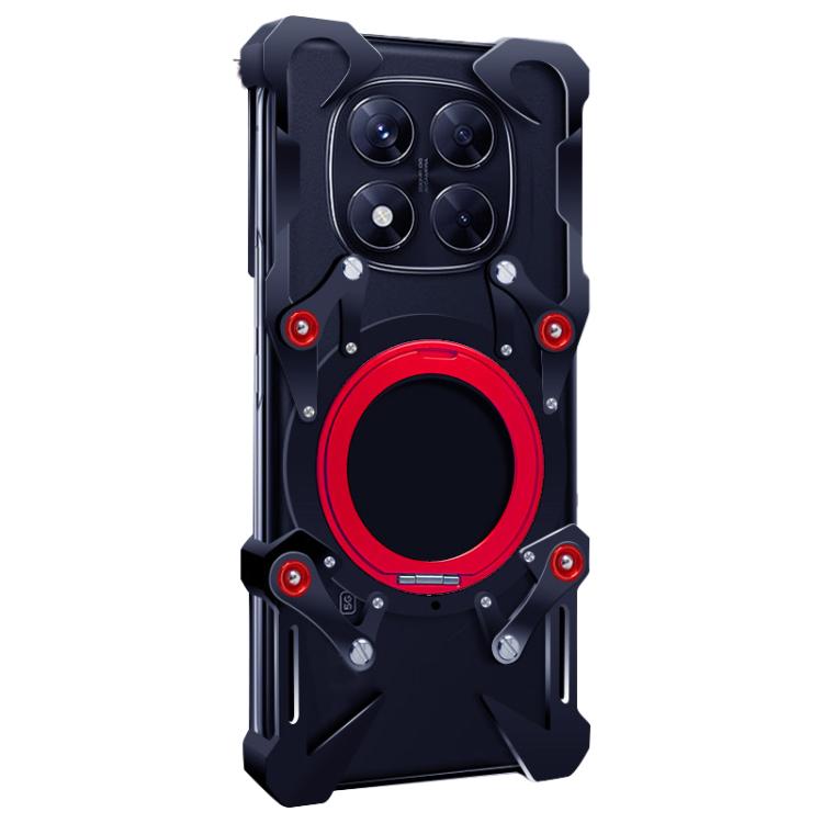 For Redmi Note 14 Pro+ 5G Rotating Bracket Hollow Metal Phone Case with Lanyard