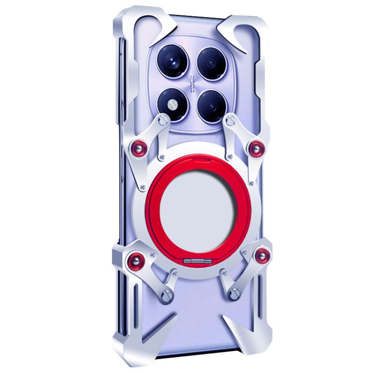 For Redmi Note 14 Pro+ 5G Rotating Bracket Hollow Metal Phone Case with Lanyard