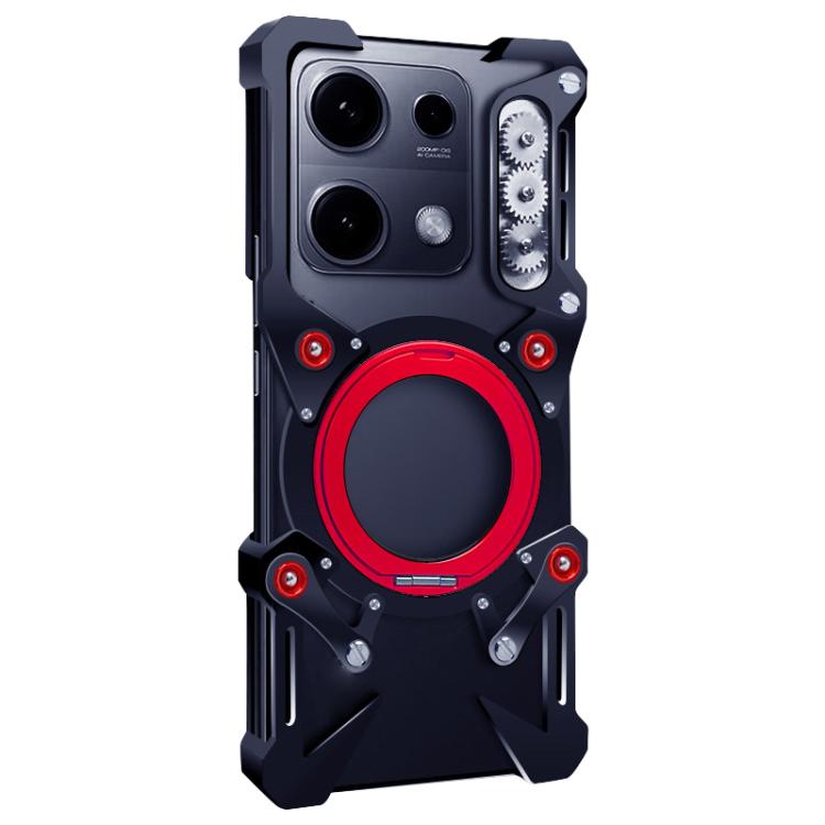 For Redmi Note 14S 4G Rotating Bracket Hollow Metal Phone Case with Lanyard