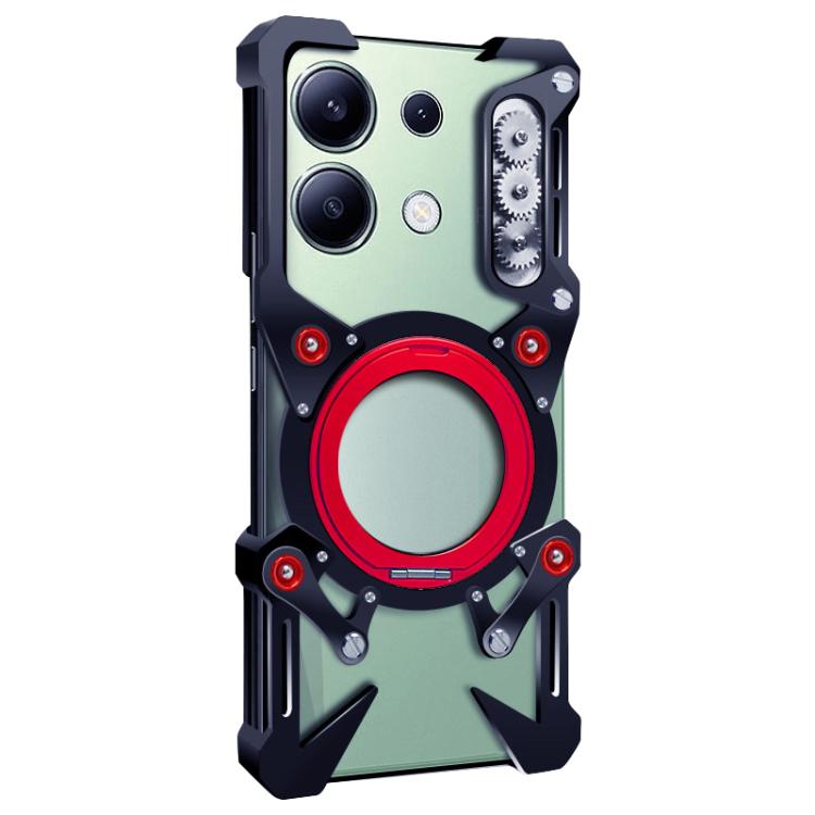 For Redmi Note 13 4G Rotating Bracket Hollow Metal Phone Case with Lanyard
