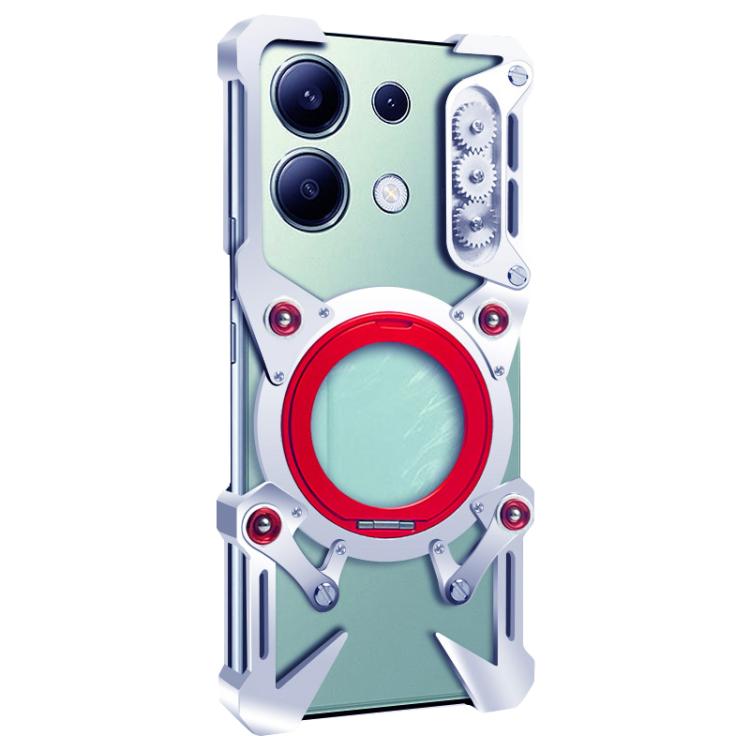 For Redmi Note 13 4G Rotating Bracket Hollow Metal Phone Case with Lanyard